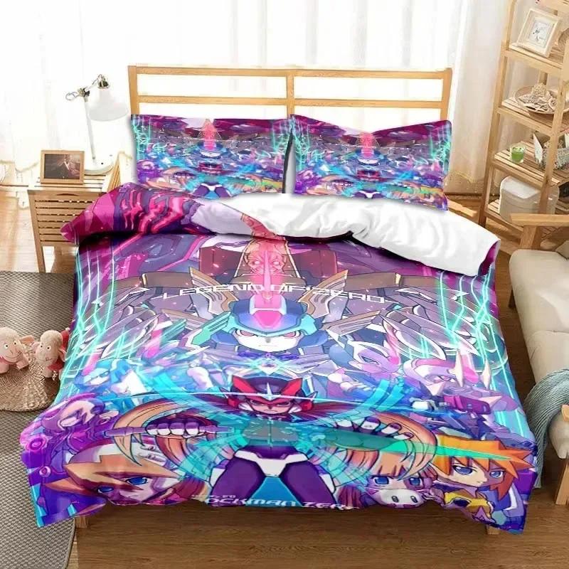 Rockman Megaman Game Cartoon Bedding Set Printed With Pillowcase Bed Duvet Cover Soft Queen King Size Bedclothes Home Boys Gift