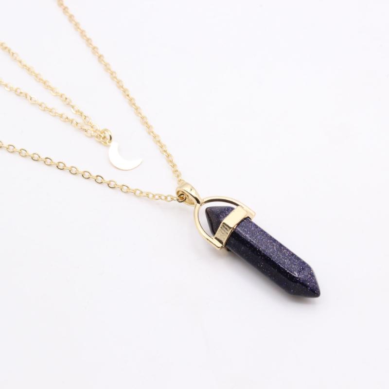 New Women's Multi-Strand Set Collarbone Necklace Set Moon Hexagonal Crystal Pendant Necklace Creative Bullet Pendant Women's Necklace