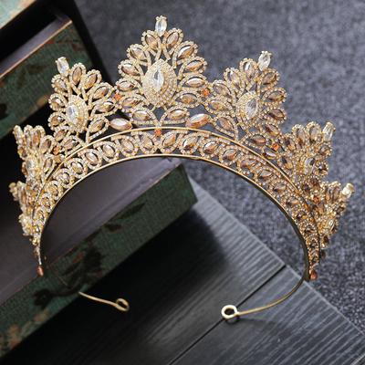 Barock Vintage Gold Farbe Champagner Strass Braut Diademe Krone Hochzeit Haar Zubehör Kristall Pageant Tiaras Königin Diadem