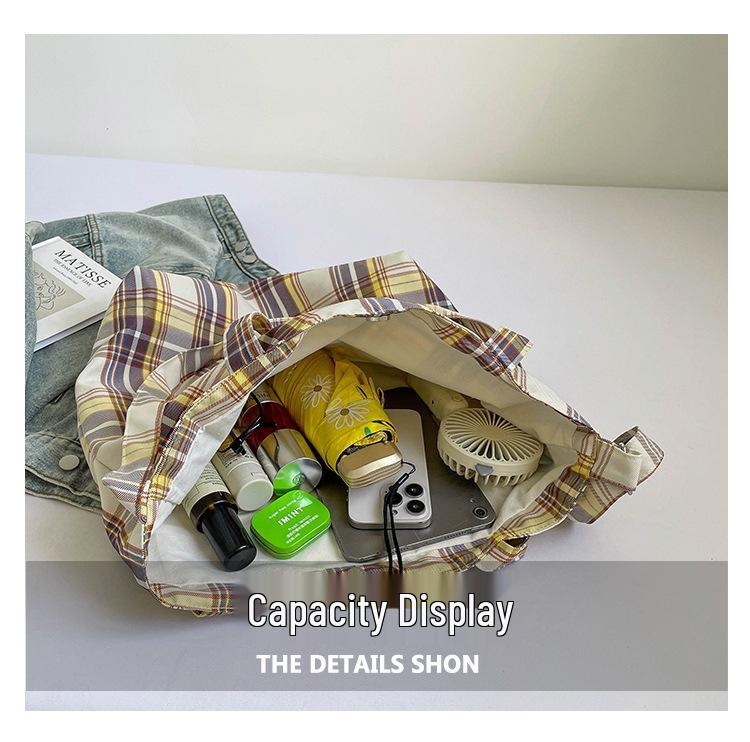 Schultertasche im koreanischen Stil mit Karomuster: Herbst/Winter Doppel-Tasche für Damen, Großes Fassungsvermögen Studenten-Pendler Crossbody