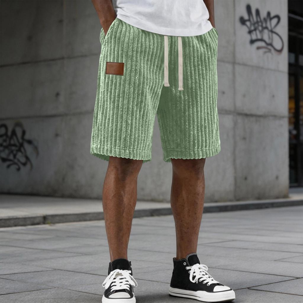 Men's Vintage Casual Wide Denim Leather Label Casual Loose-fitting Short Pants