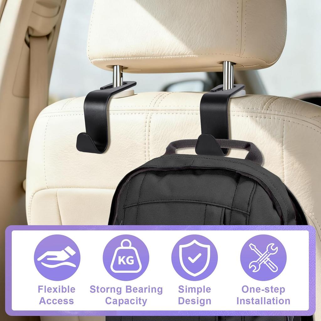 6 Pack Car Seat Headrest Hooks, Back Seat Purse Hanger Holder Hook, Universal Storage Organizer For Handbag Grocery Bags Coats, Car Accessories For