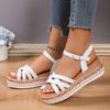 New Women's Cross-buckle Rhinestone Hemp Rope Square Head Sandals