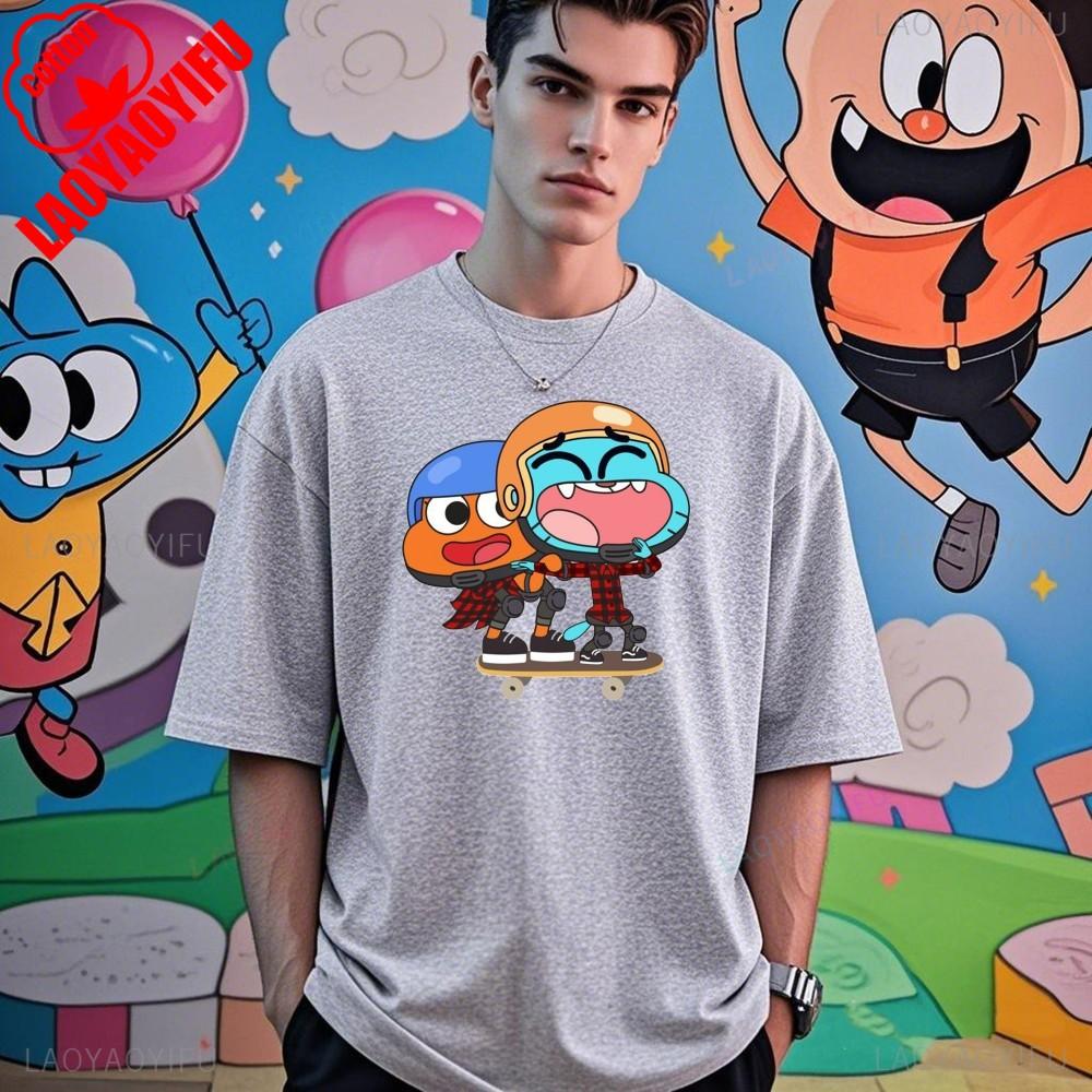The Amazing World of Gumball Gumball and Darwin Summer Unisex Loose Harajuku Breathable Camisetas High Quality Loose T Shirt