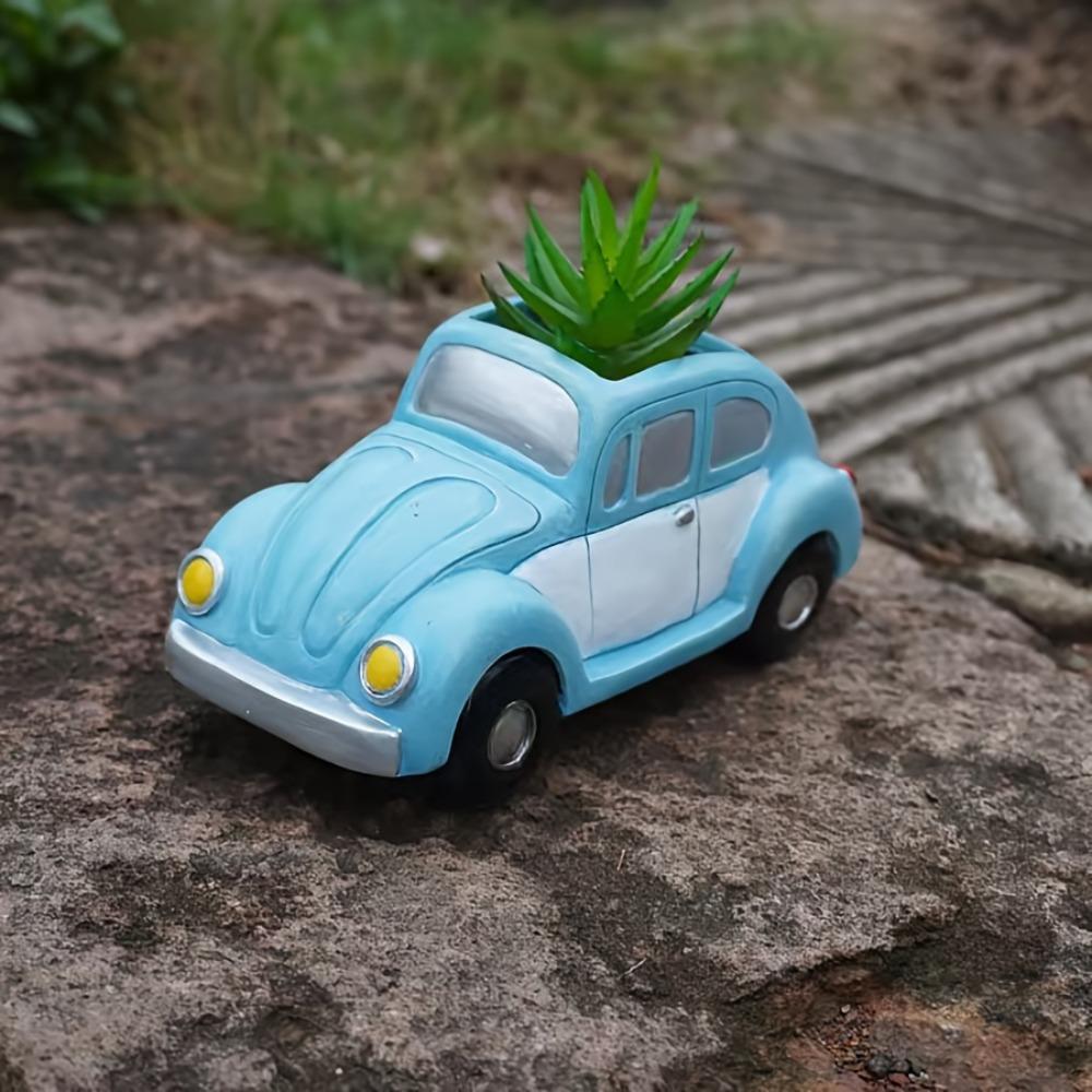 Blue Vintage Car Planter Cute Succulent Pots Small Plant Pots with Drainage Hole Retro Creative Car Flower Pot for Home Garden