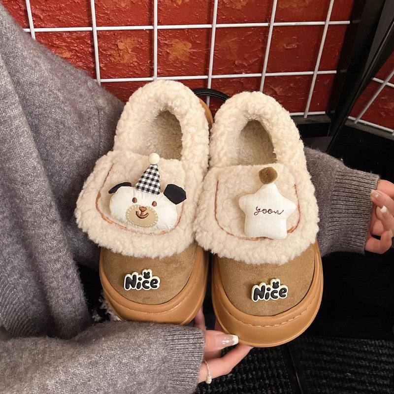 Women's Cartoon Large Size Soft Sole Winter Warm Fur One Snow Boots Padded Lined Ankle Boots Anti-slip Hiking Casual Sports Cotton Boots