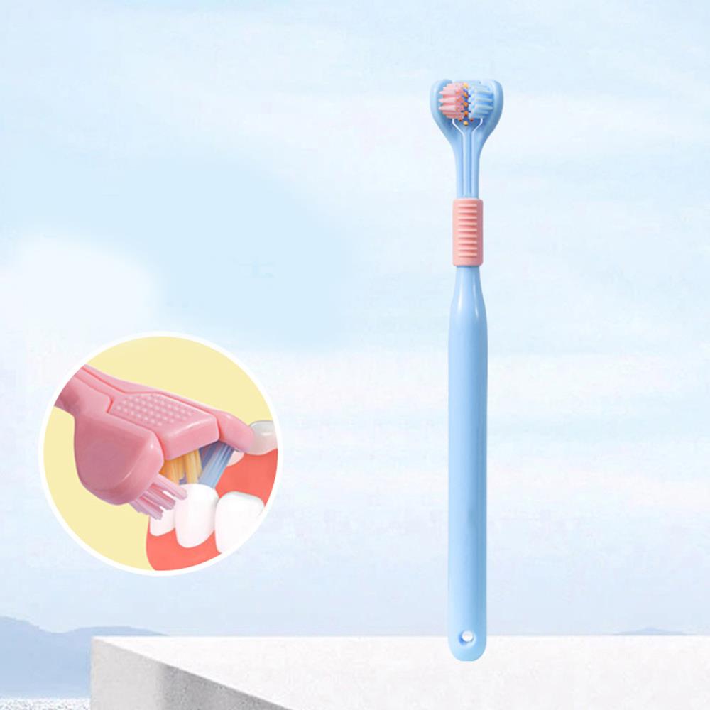

НОВАЯ 3-сторонняя зубная щетка Ультратонкая мягкая щетина Взрослая зубная щетка 3D стерео ручная зубная щетка Инструмент для чистки рта и ухода за зубами синий