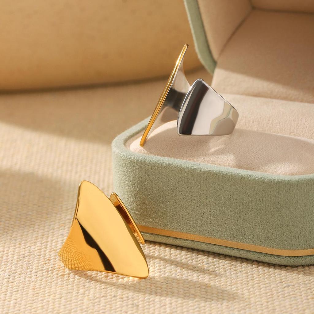 Women's Versatile Stainless Steel Geometric Open Ring: European & American Style, Non-Fading, Polished Finish