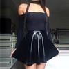 Women Mini Skirt High Waist Mirror Glossy Surface Short Skirt Faux Leather Solid Color Performance Skater Skirt