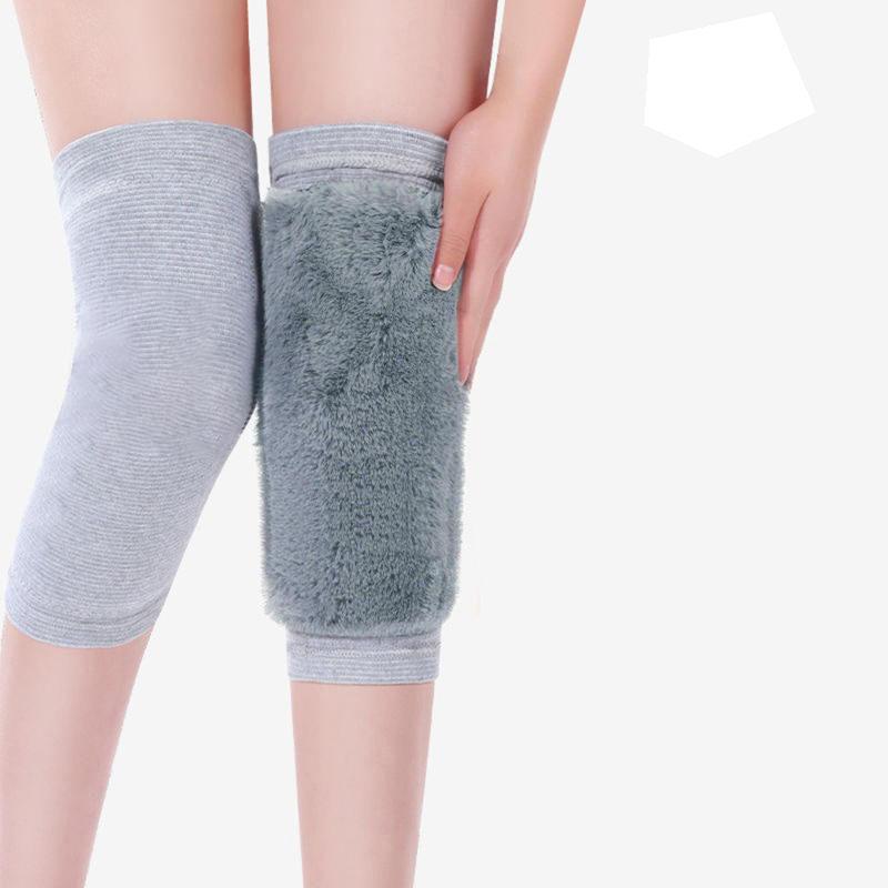 Winter Kaninchenfell Warmer Knieprotektor Sport Dicke Anti-Kälte Fleece Knieprotektor Wärmespeicher Sport Unterschenkelschutz L grau