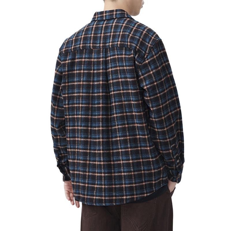 Spring New Japanese Retro Men's Loose Shirt Color Plaid Casual Work Shirt Jacket