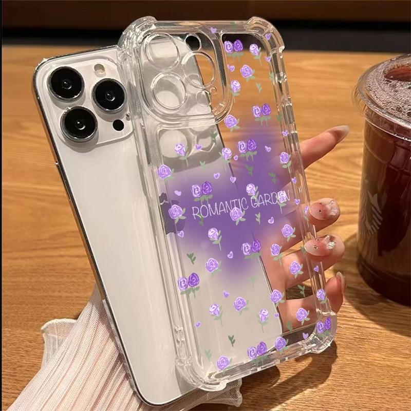 Blue And Pink Butterfly Flower Pattern Transparent Phone Case For iPhone 17 Air 16 15 14 13 12 11 Pro Max XS XR X 14 Plus Cover