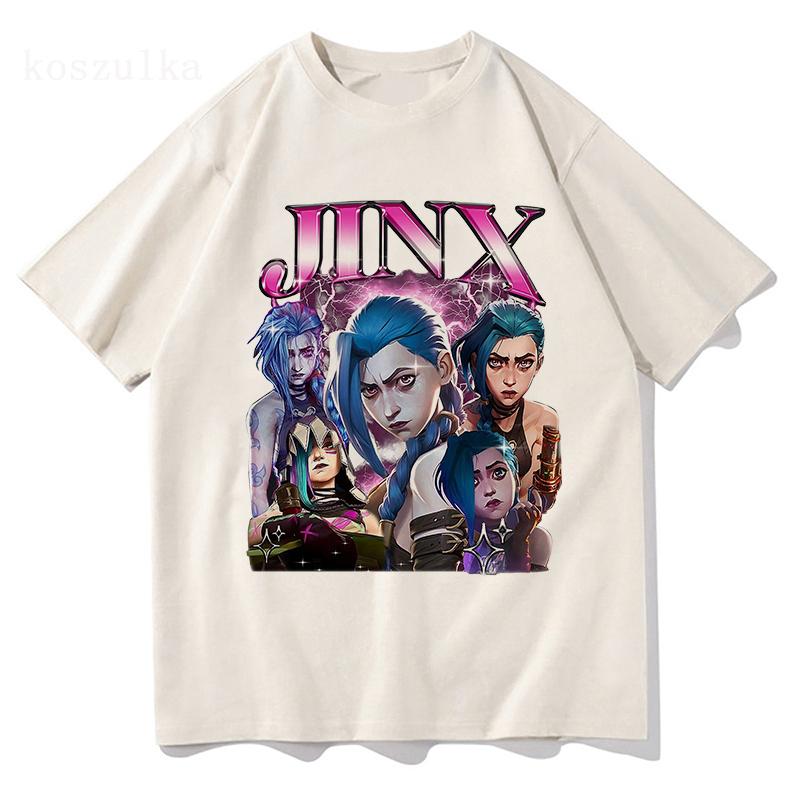 Arcane 2 T Shirts Fashion Women Harajuku Aesthetic Retro Anime Vi Jinx Tshirt Unisex High Quality Cartoon Cotton Tee Shirt Tops