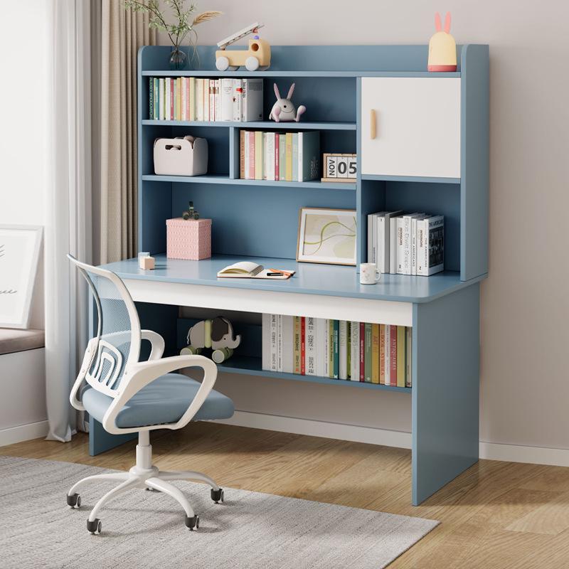 Integrated Desk and Bookshelf: Student Study Set with Writing Table and Storage Cabinet for Bedroom or Home Office.