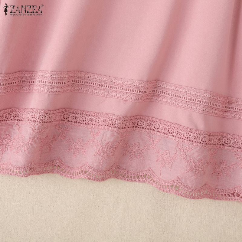 ZANZEA Women Casual Round Neck Loose Long Sleeve Splice Sweatshirt