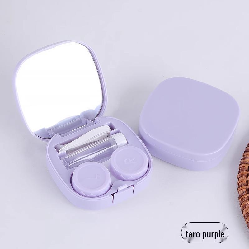 Compact Minimalist Contact Lens Case with Mirror - Leak-proof, Double-Compartment Storage