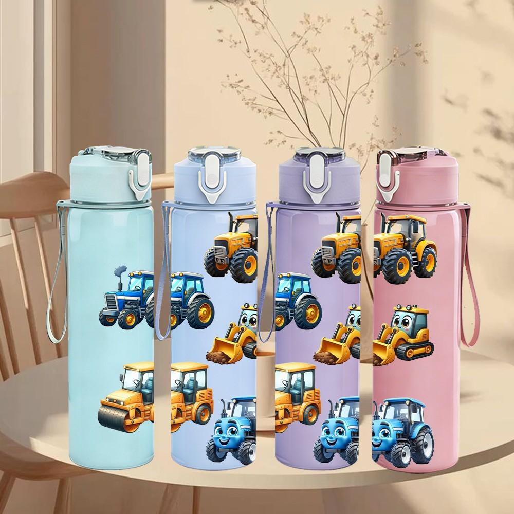 1PC Toy Construction Truck 750ml Color Plastic Sports Water Bottle Leakproof Flip Straw Lid Suitable for Sports Office Home Use