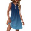 Ladies' Fashionable Gradient Print V-neck Button-down Pocket Vest Dress Beach Vacation Summer Dress