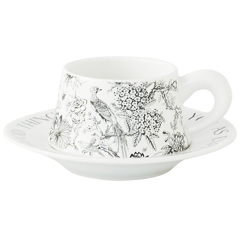 Retro Amerikanische Keramiktassen und Untertassen Chinesischer Stil Mittsommer Blume und Vogel Kaffeetassen und Untertassen Hepburn-Stil Nachmittagstee Mark Paar-Tassen