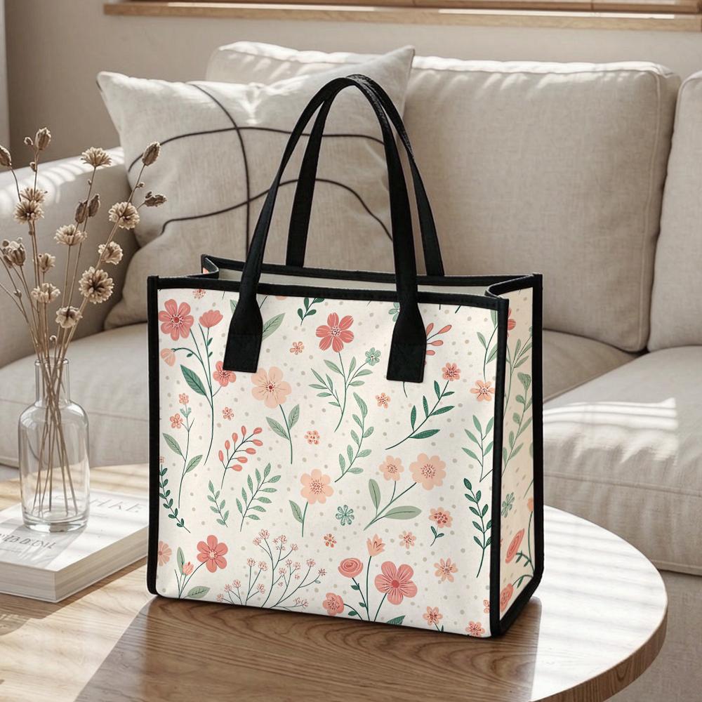 Floral Print Ladies Casual Daily Tote Bag Fashion Lightweight Portable Shopping Shoulder Bag for Women