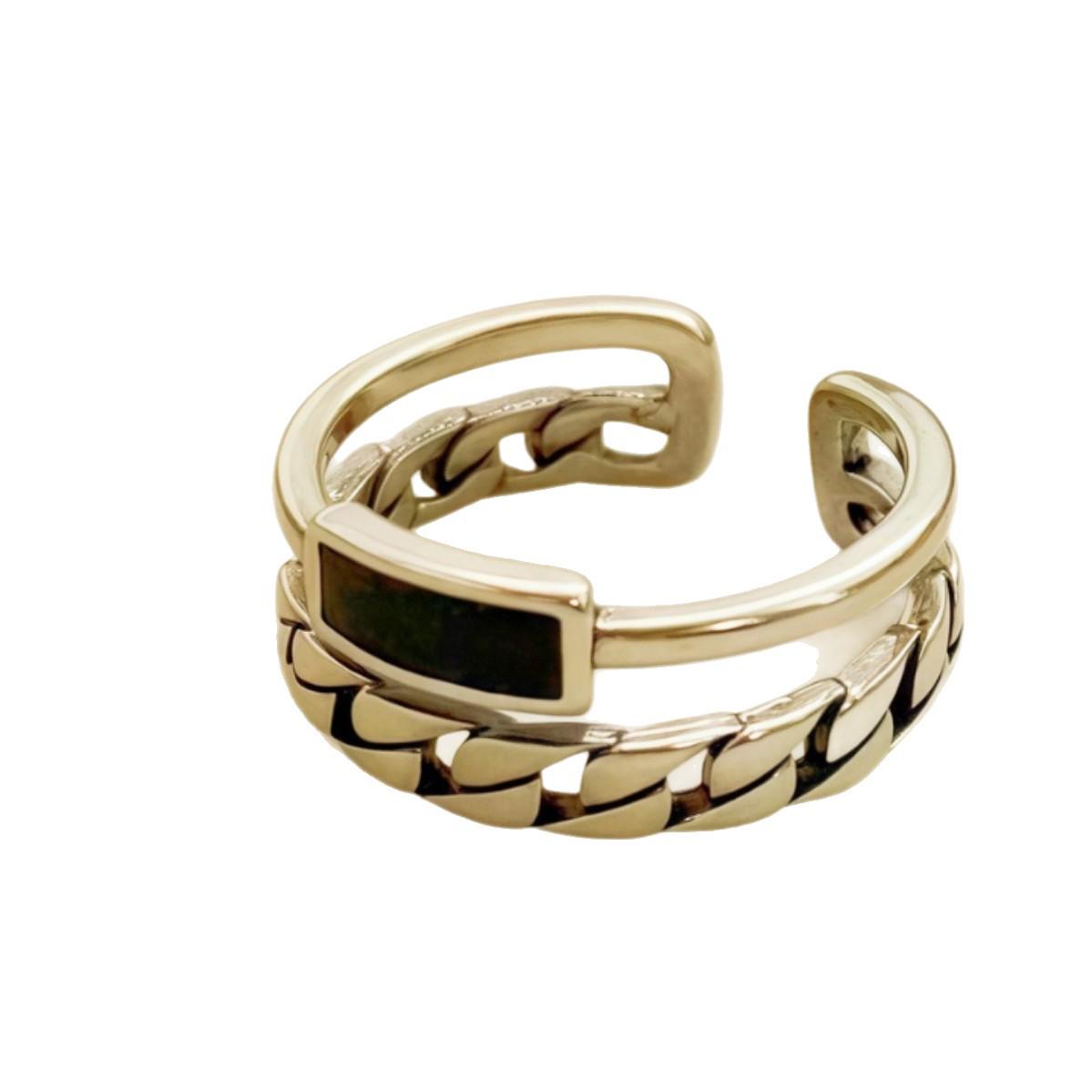 Модное мужское регулируемое черное эмалированное кольцо-цепочка с дизайном замка-твист