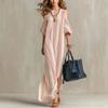 European and American New Off-the-shoulder Color Matching Fashion Striped Long Split Casual Women's Dress