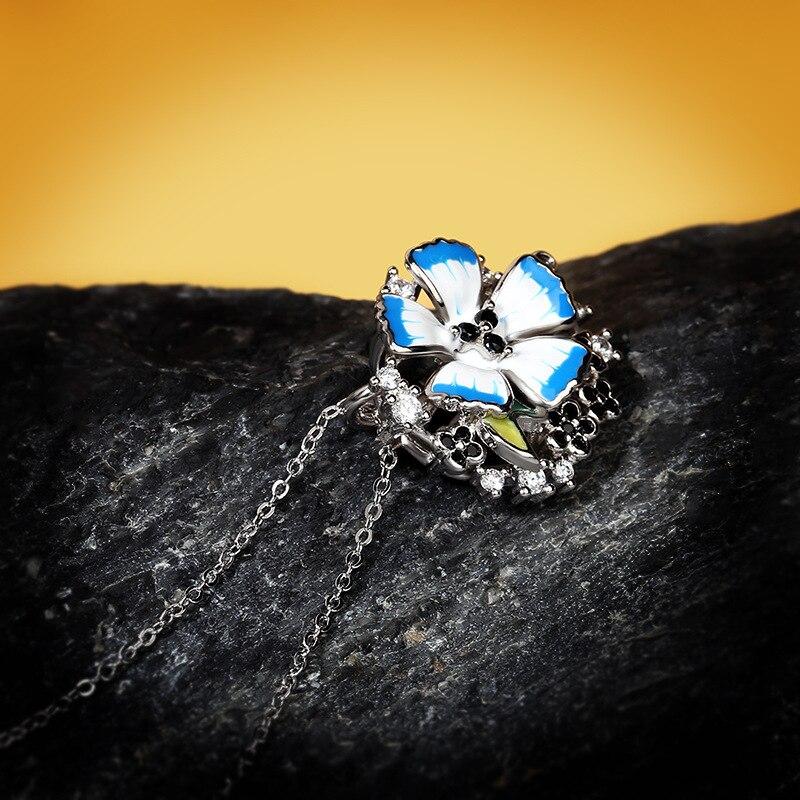 Vintage Bohemian Pendant Necklace Women Handmade Enamel Blue Flower Petal Leaf Dangle Earrings Wedding Party Jewelry