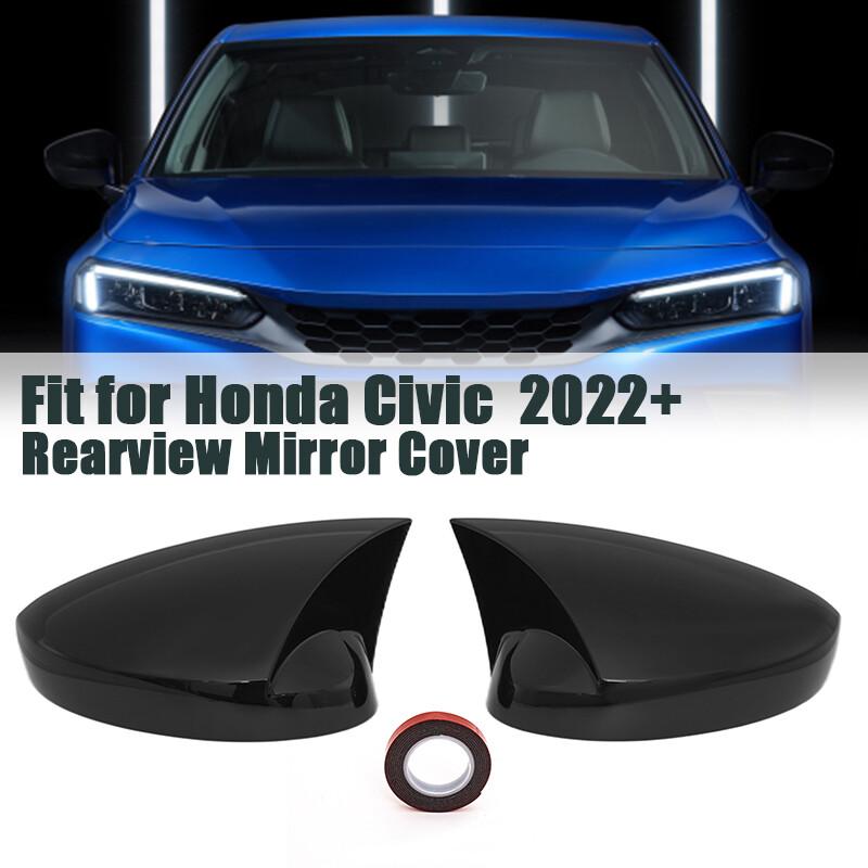 2pcs Gloss Black Rear View Side Mirror Cover Trim For Honda 11th Civic 2022-2023