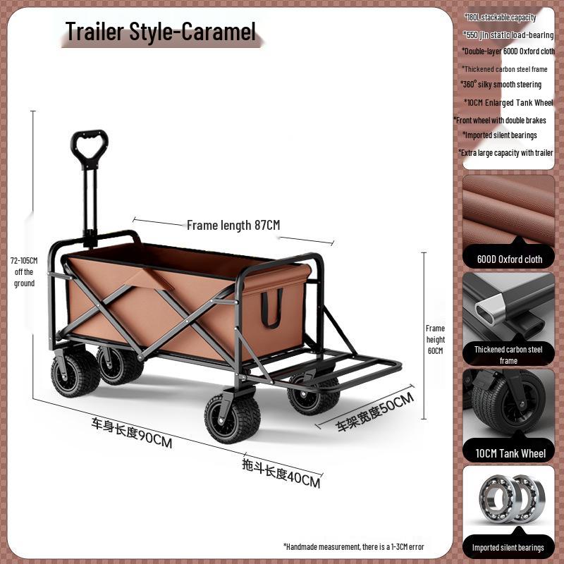 Lightweight Folding Outdoor Camping Cart - Hand-Pulled Trolley for Shopping & Camping