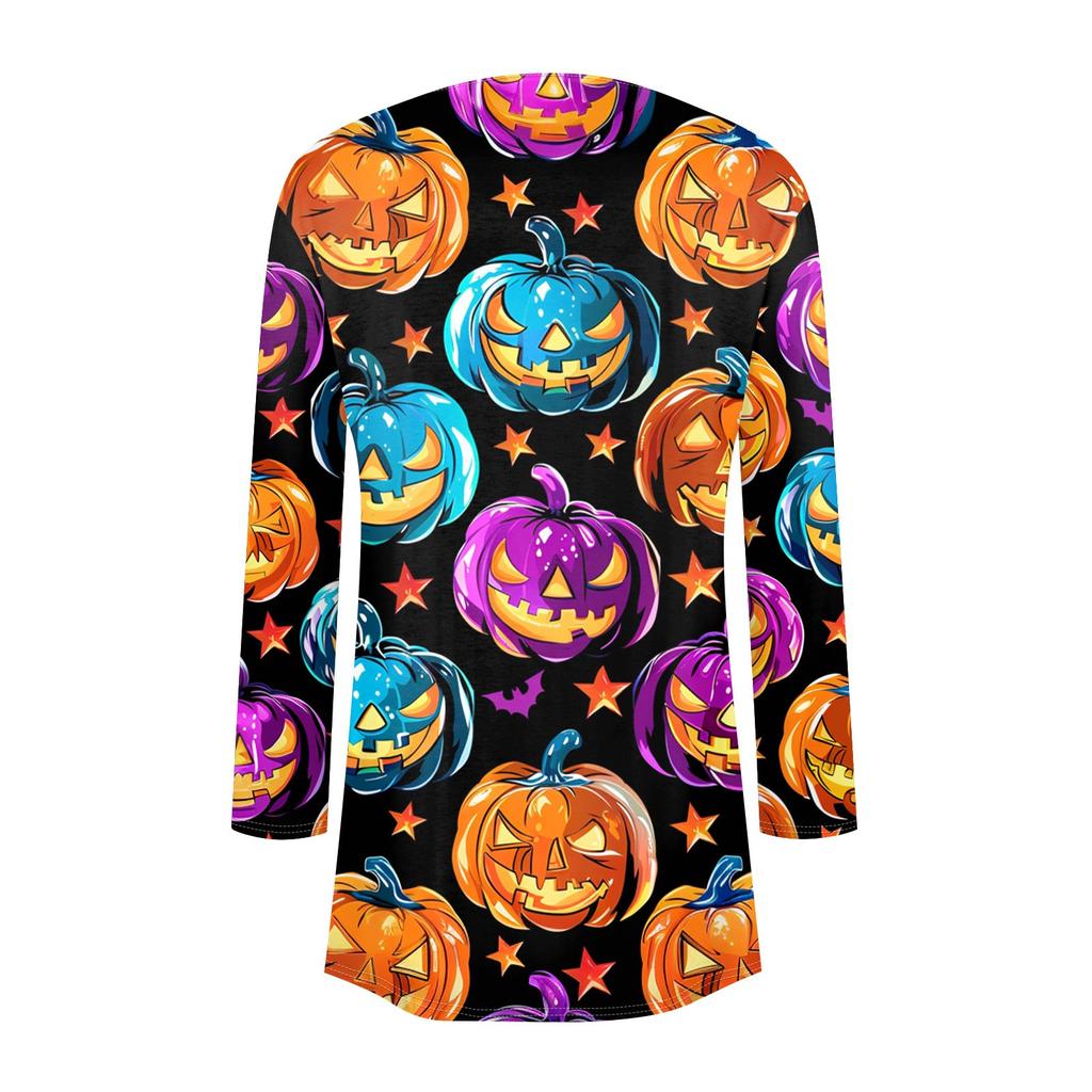 Women's Fashion Casual Halloween Printed Mid-Length Irregular Hem Cardigan Jacket