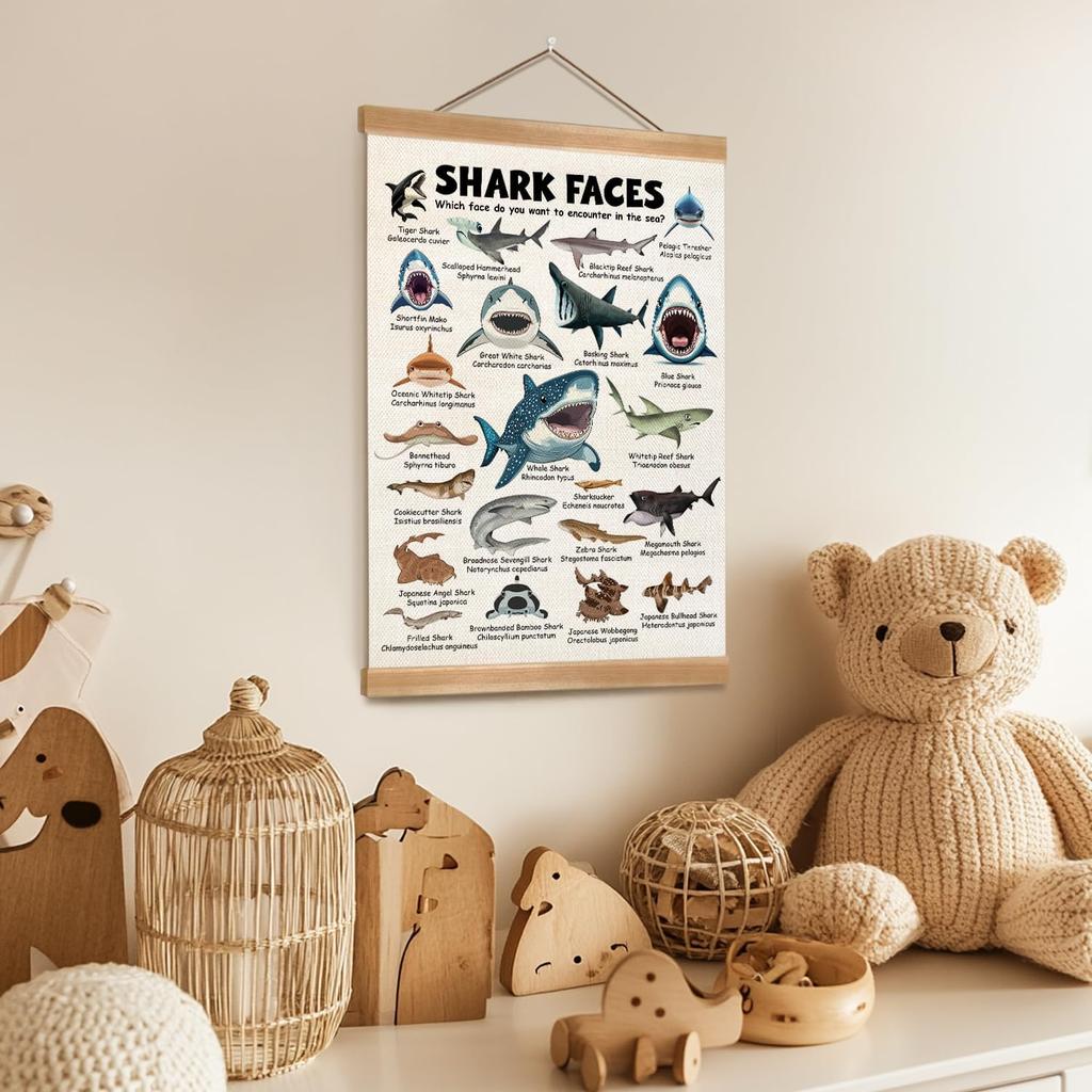 ZTGDA Shark Faces Posters, Sea Animals Sharks Posters Wall Art,Marine Sharks Decor,Ocean Educational Poster for Kid Classroom Decorations Kids Room