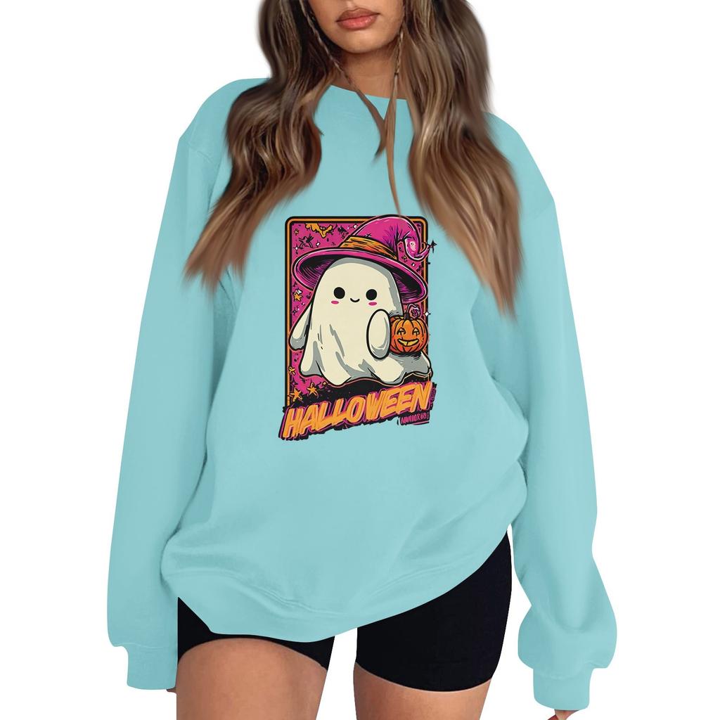 Women's Pullover Dropped Shoulder Halloween Print Sports Sweatshirt Top