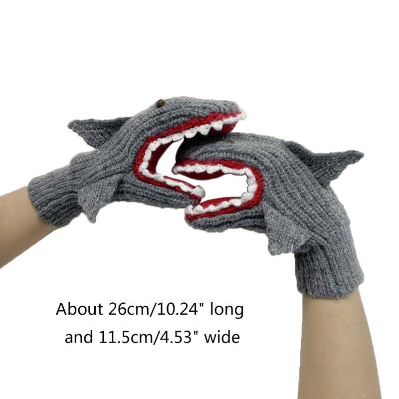 Unisex Windproof Gloves Warm Lining Mittens Cozy Cartoon Shark Shape Cycling Mittens Winter Cold Weather Accessories