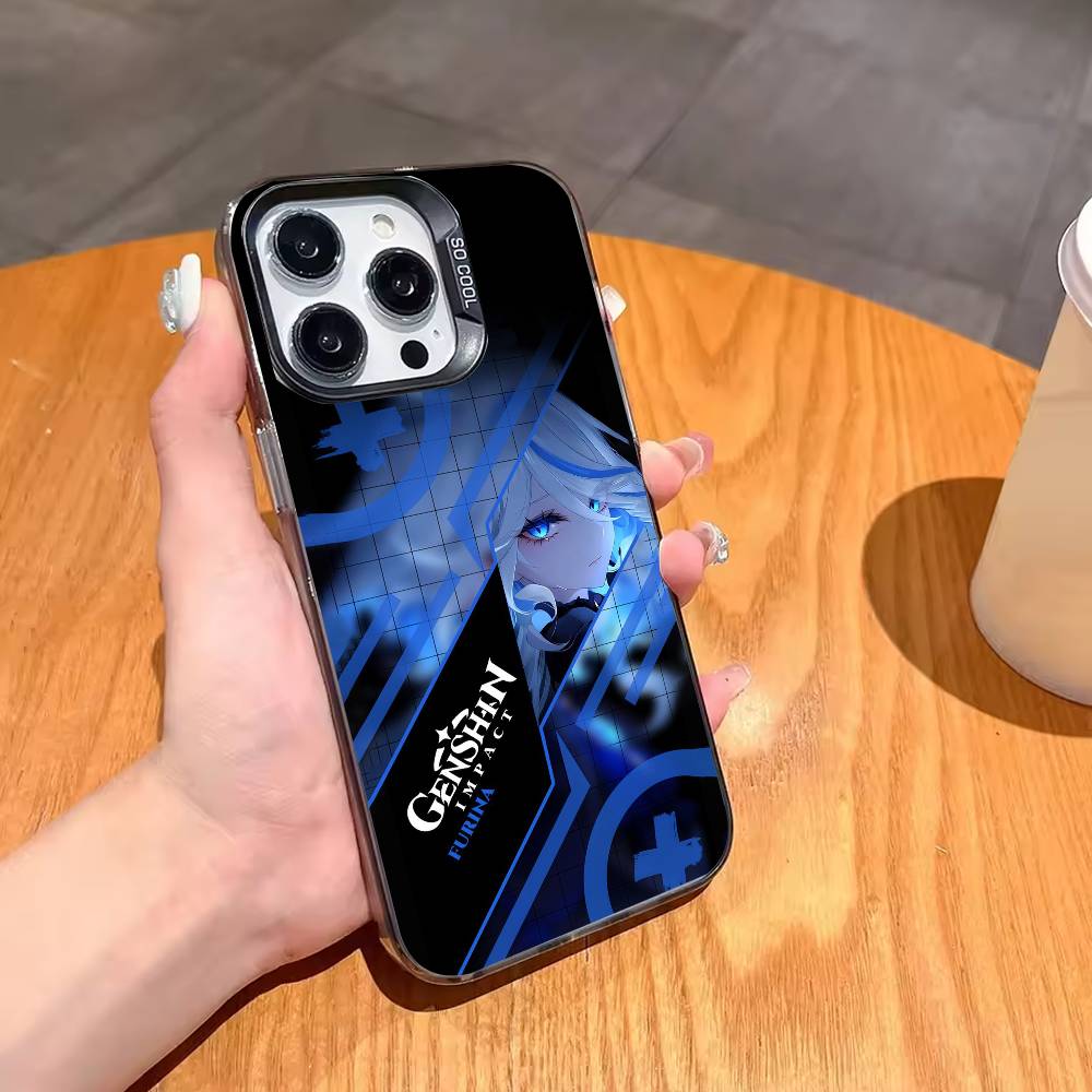 Furina G-Genshin Impact Phone Case For iPhone17 16 15 14 13 12 Pro Max Grey Black Matte Laser Metallic Aurora Funda