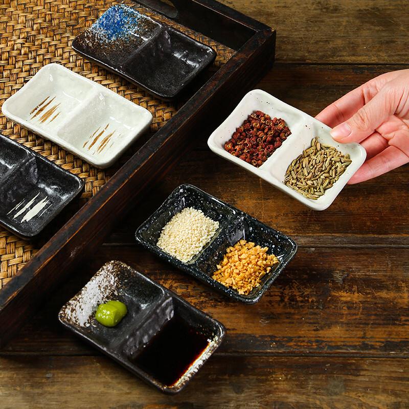 Japanese Style Ceramic Two-Compartment Sauce Dish Set