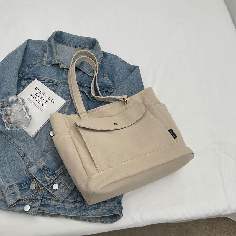 Bolsa Tote Grande Capacidade Feminina Cor Sólida Bolsa de Ombro Bolsa de Estudante
