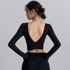 Womens Long Sleeve Yoga Top With Built-in Pads Square Neck Slim Fit Quick Dry Sports T-Shirt Running Pilates Gym