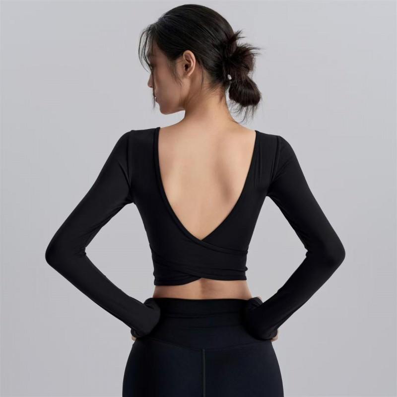 Womens Long Sleeve Yoga Top With Built-in Pads Square Neck Slim Fit Quick Dry Sports T-Shirt Running Pilates Gym
