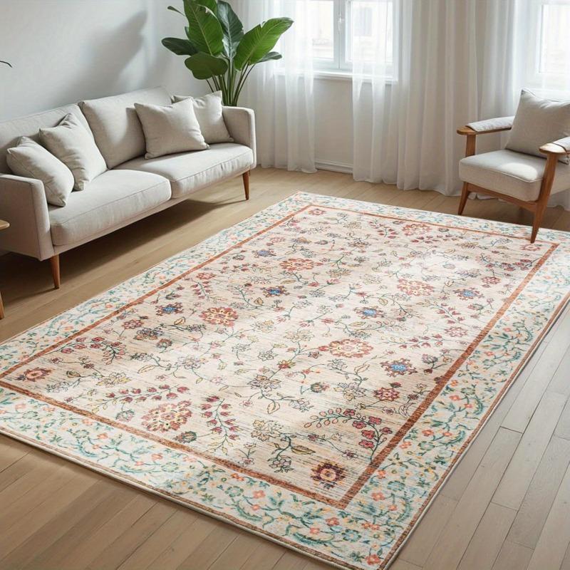 Wohnzimmerteppich Rutschfest Weich Maschinenwaschbar Fußmatte Böhmischer Rosa Blumenteppich Schlafzimmer Heimdekoration Matten Waschbare Teppiche