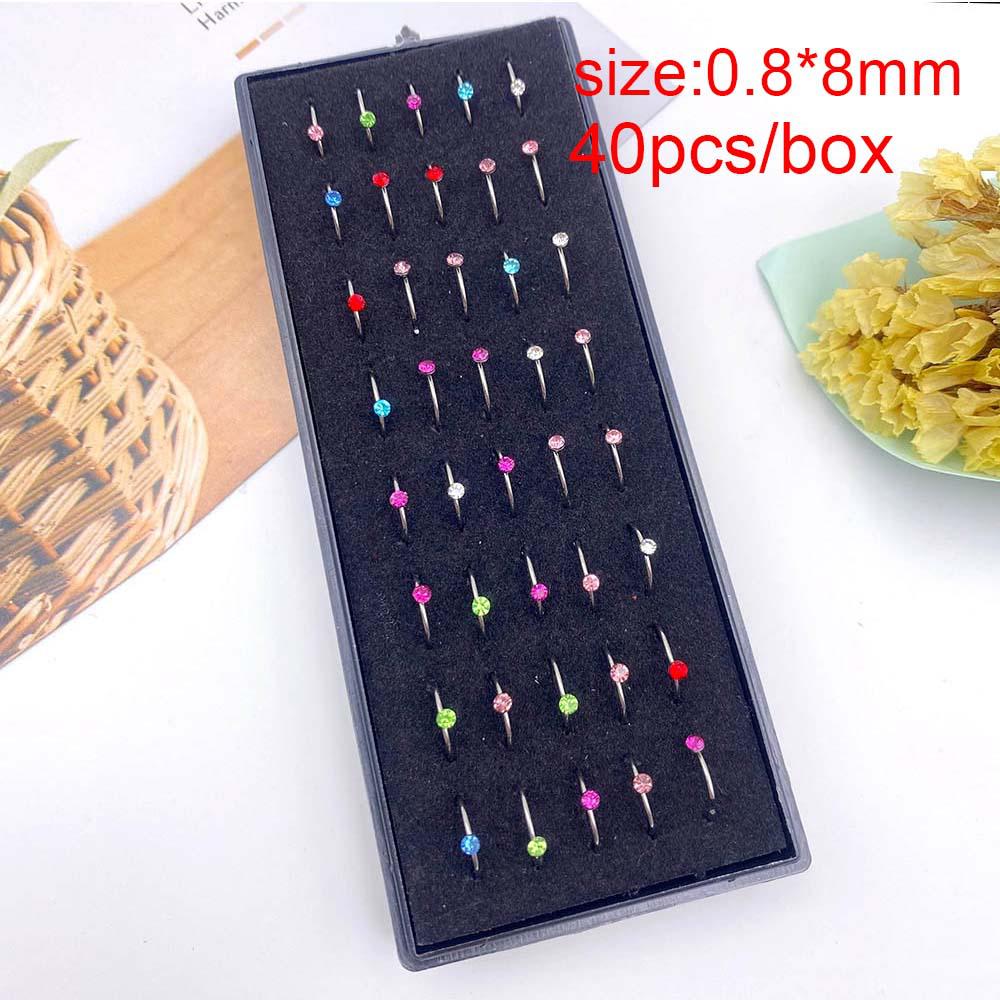 60 Stainless Steel L-Shaped Nose Studs (1.5/2.0/2.5mm) with Diamond Inlay Curve Nose Rings