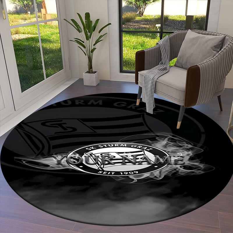 Sk Sturm Graz Crest Custom Name Round Area Rug Carpet Rug For Living Room Bedroom Sofa Playroom Decor Nonslip Floor Mat