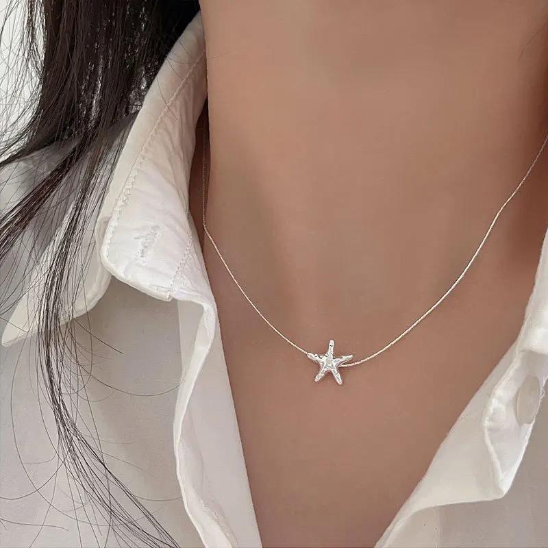 925 Silver Necklace Cute Five Pointed Star Smile Dimple Pendant for Women Girl Jewelry Gift