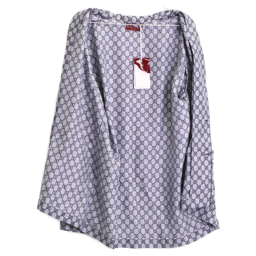 GUCCI [/Domestic Regular] 794903 GG Print Silk Long Sleeve Pajama Shirt/ tops Navy / grayUsed