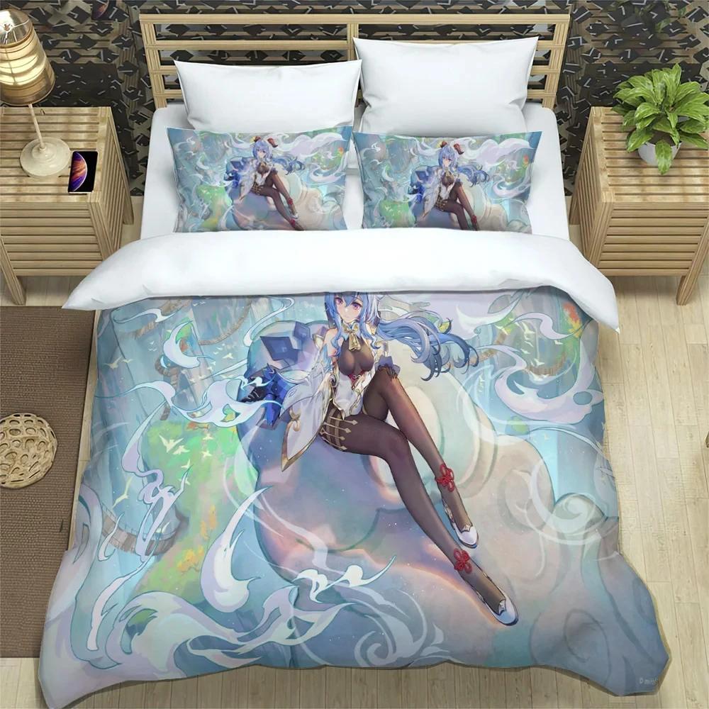 Anime Genshin Impact Sengetøy Sett Gutter Jenter Twin Queen Size Dynetrekk Putetrekk Seng Barn Voksen Mote Hjemmetekstil