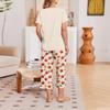 Damen Freizeit Locker geschnittenes Kurzarm V-Ausschnitt T-Shirt und Capri-Hosen Set mit Fruchtprint Bequemes Hausanzug Lounge Schlafanzug Set