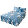 Floral Printed Double Lace Bed Skirt Three-piece Set Bedsheet Pillowcase  for Kids Adults Bedroom