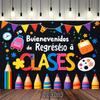 2D Regreso a Clases Backdrop, Colorful Spanish Classroom Photography Background