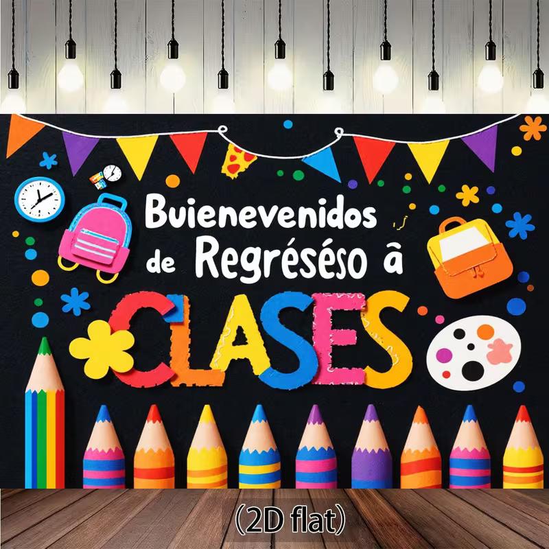 2D Regreso a Clases Backdrop, Colorful Spanish Classroom Photography Background