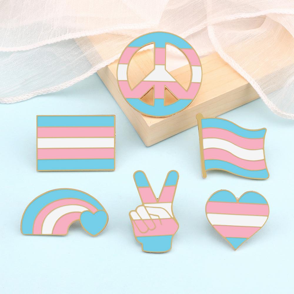 Transgender Pride Enamel Pin LGBT Flag Peace Trans Gay Lesbian Brooch Custom Bag Lapel Pins Cartoon Cute Badge for Lover Jewelry