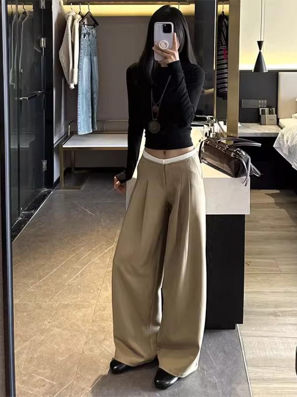 2026 Plus Size Women's Drapey Pleated High Waist Slimming Wide Leg Pants